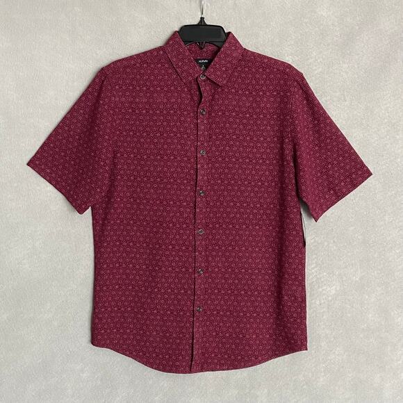 Alfani Men's Small Button-Up Casual Short Sleeve Shirt Maroon Banner Cotton NEW - Picture 2 of 12